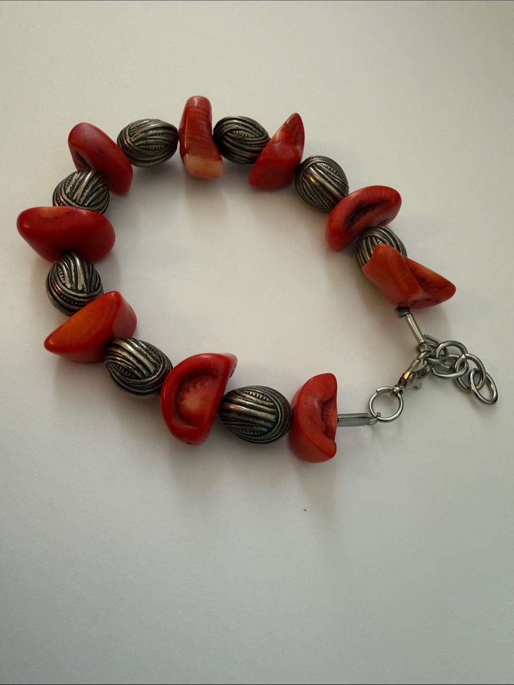 CHUNKY RED CORAL Beads & Oxidized Silver Beads On Wire